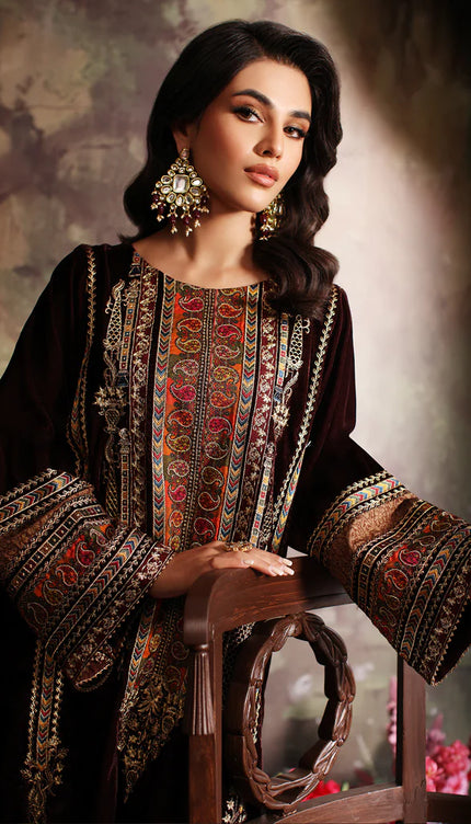 3 Pc Stitched Embroidered Velvet With Embroidered Chiffon Dupatta CVT3-06