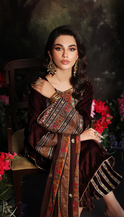 3 Pc Stitched Embroidered Velvet With Embroidered Chiffon Dupatta CVT3-06