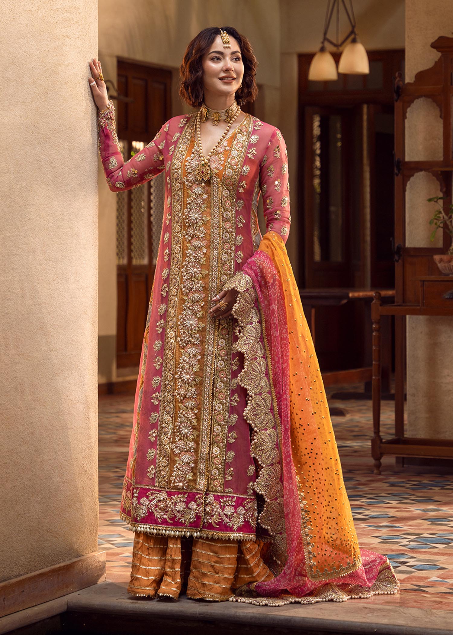 pink and yellow mehndi dress Latest Mehndi & Mayon Dress Ideas for Girls