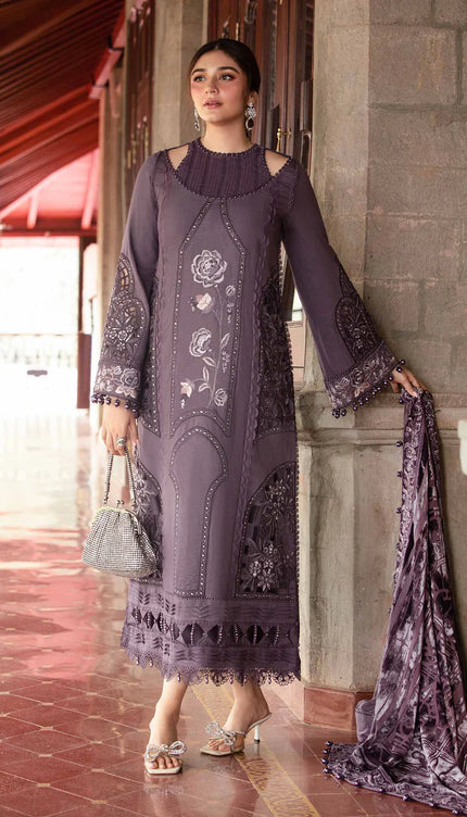 3 Piece Unstitched Embroidered Linen Suit | DL-1202