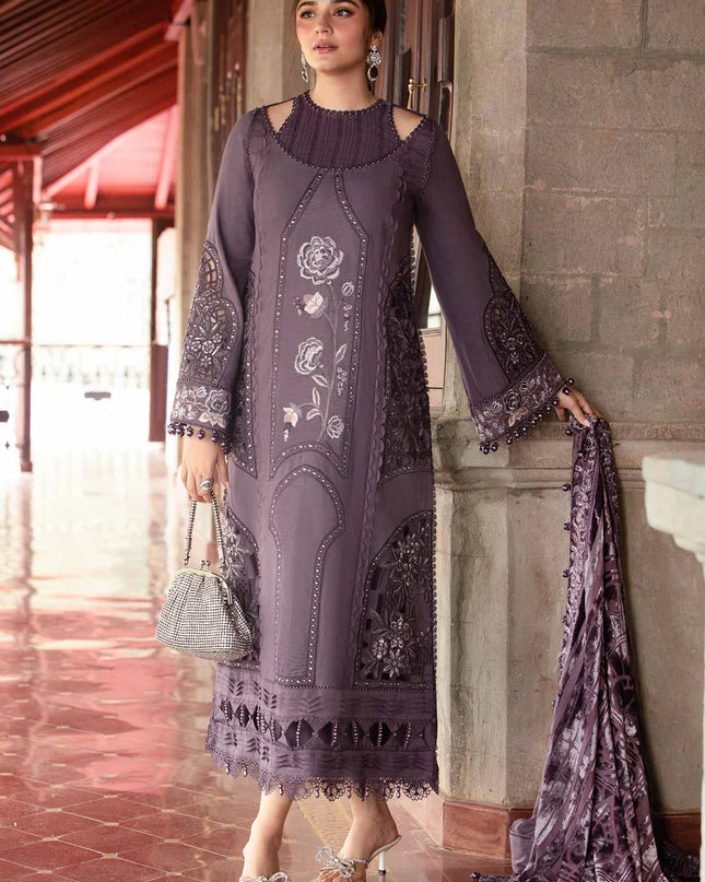 3 Piece Unstitched Embroidered Linen Suit | DL-1202