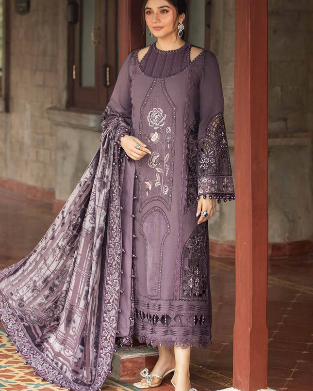 3 Piece Unstitched Embroidered Linen Suit | DL-1202