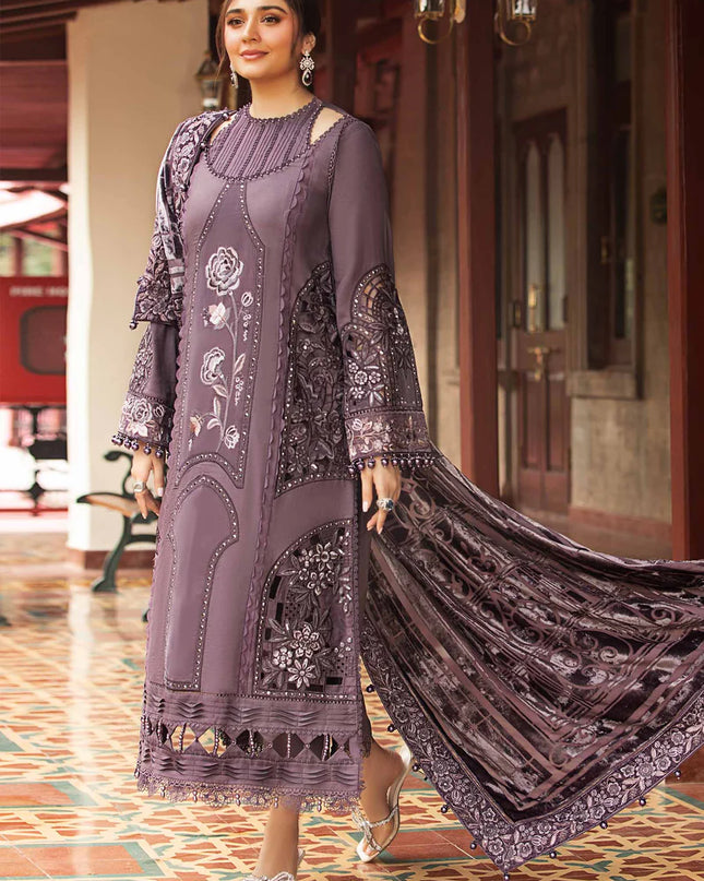 3 Piece Unstitched Embroidered Linen Suit | DL-1202
