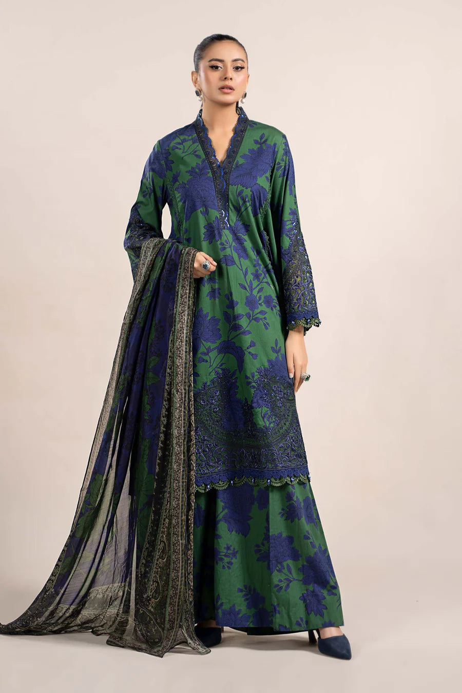 3 Piece Printed Cambric Suit | MPS-2309-B