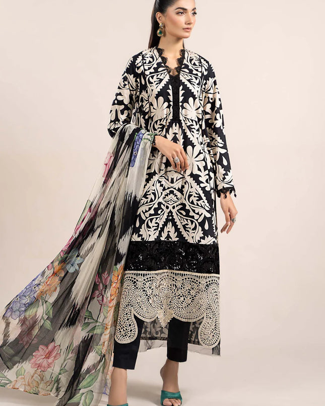 3 Piece Printed Cambric Suit | MPS-2307-B