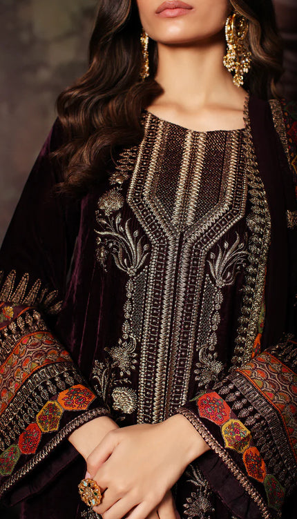 3 Pc Stitched Embroidered Velvet With Embroidered Chiffon Dupatta CVT3-01