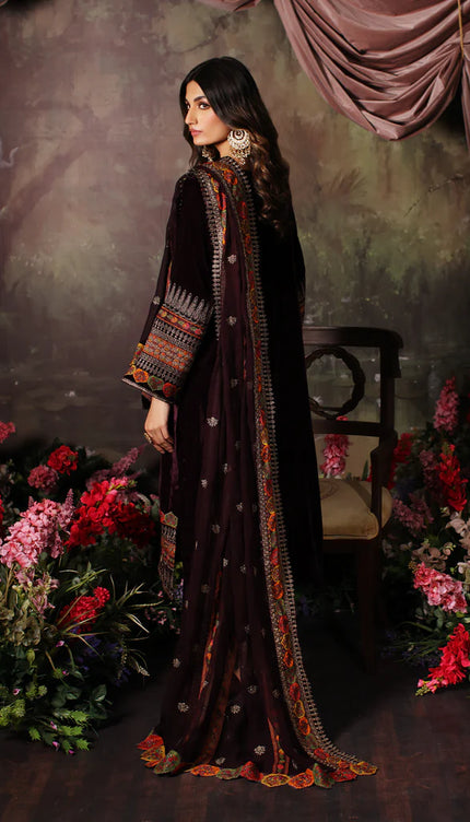 3 Pc Stitched Embroidered Velvet With Embroidered Chiffon Dupatta CVT3-01