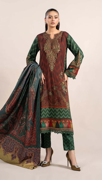 3 Piece Printed Linen Suit | MPS-2305-B