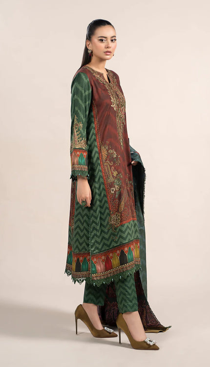 3 Piece Printed Linen Suit | MPS-2305-B
