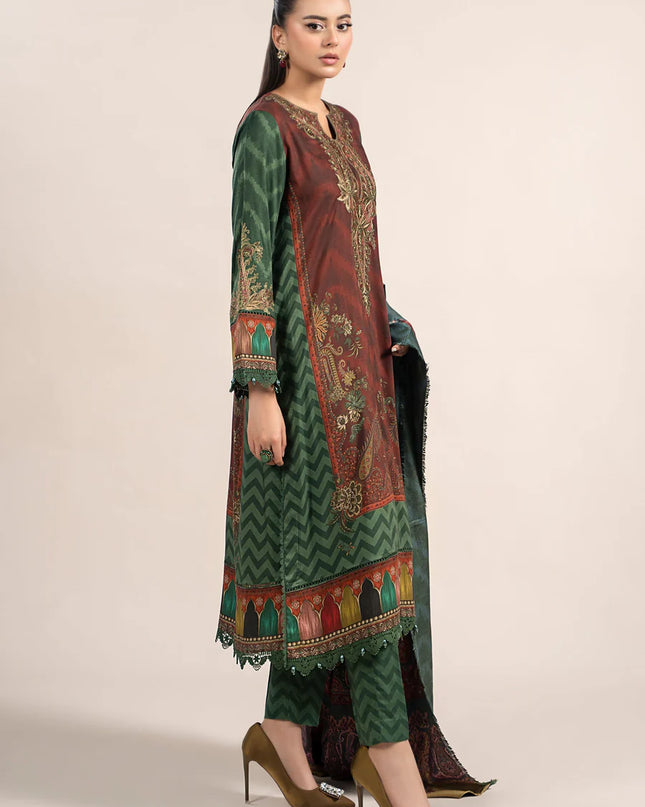 3 Piece Printed Linen Suit | MPS-2305-B