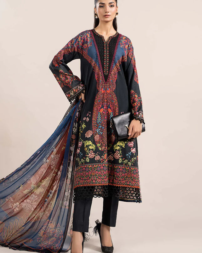 3 Piece Printed Cambric Suit | MPS-2304-B