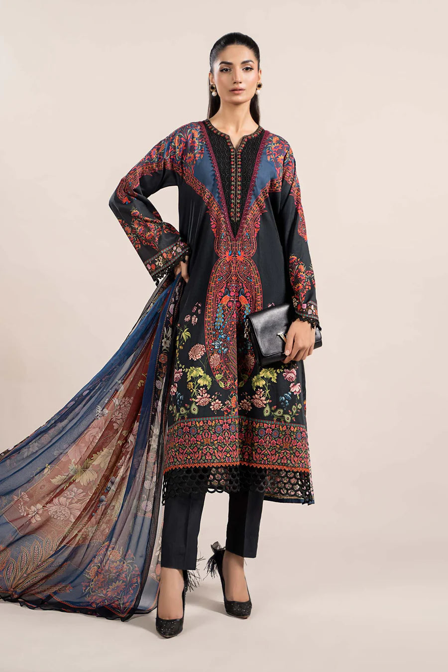 3 Piece Printed Cambric Suit | MPS-2304-B