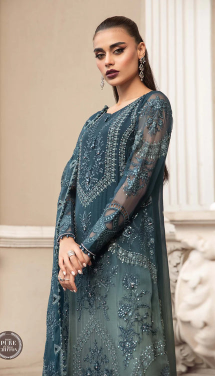 Stitched Chiffon | MPC-23-102 Teal Blue