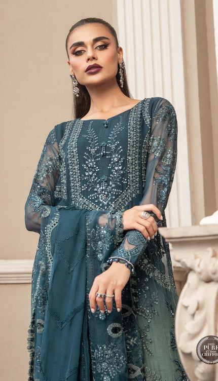 Stitched Chiffon | MPC-23-102 Teal Blue