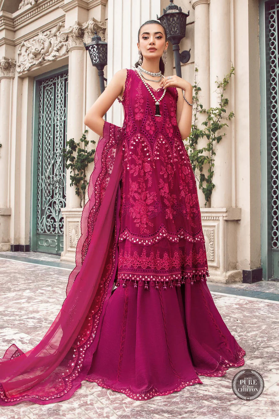 Stitched Chiffon | MPC-23-107 Magenta Pink