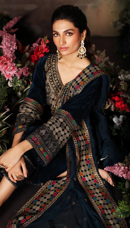 3 Pc stitched Embroidered Velvet With Embroidered Chiffon Dupatta CVT3-05