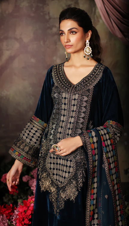 3 Pc stitched Embroidered Velvet With Embroidered Chiffon Dupatta CVT3-05