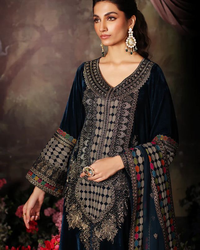 3 Pc stitched Embroidered Velvet With Embroidered Chiffon Dupatta CVT3-05