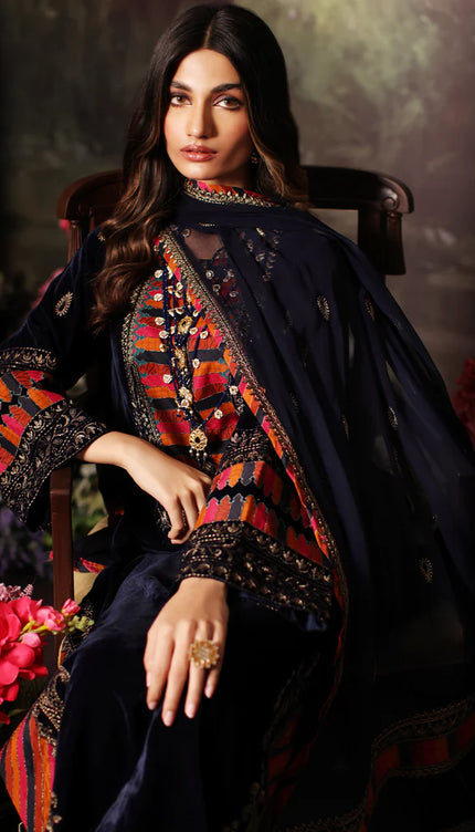3 Pc Stitched Embroidered Velvet With Embroidered Chiffon Dupatta
